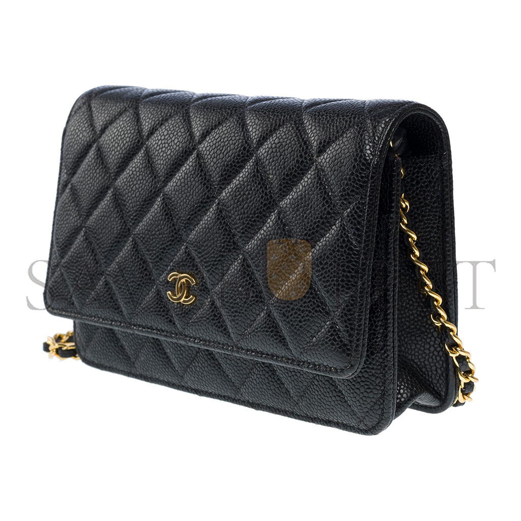 Ch*el wallet on chain bag in black leather as4860 (19*13*4cm)